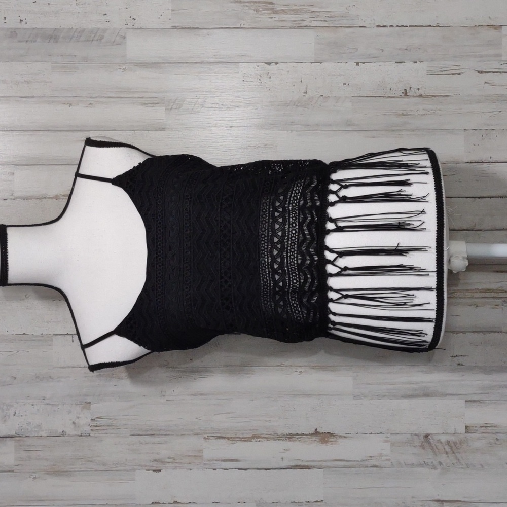 Cyn Black Eyelet Fringe Crop Top